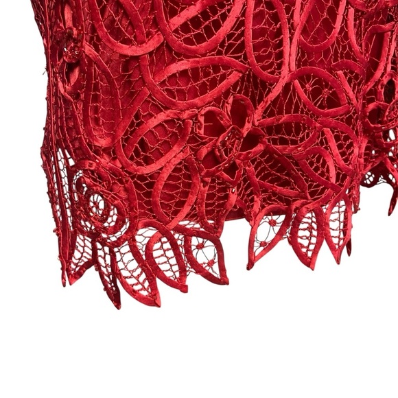 Silken Poetry Vintage 100% Silk Blouse Size M Merlot Red Lace Overlay Party Date - Picture 5 of 10